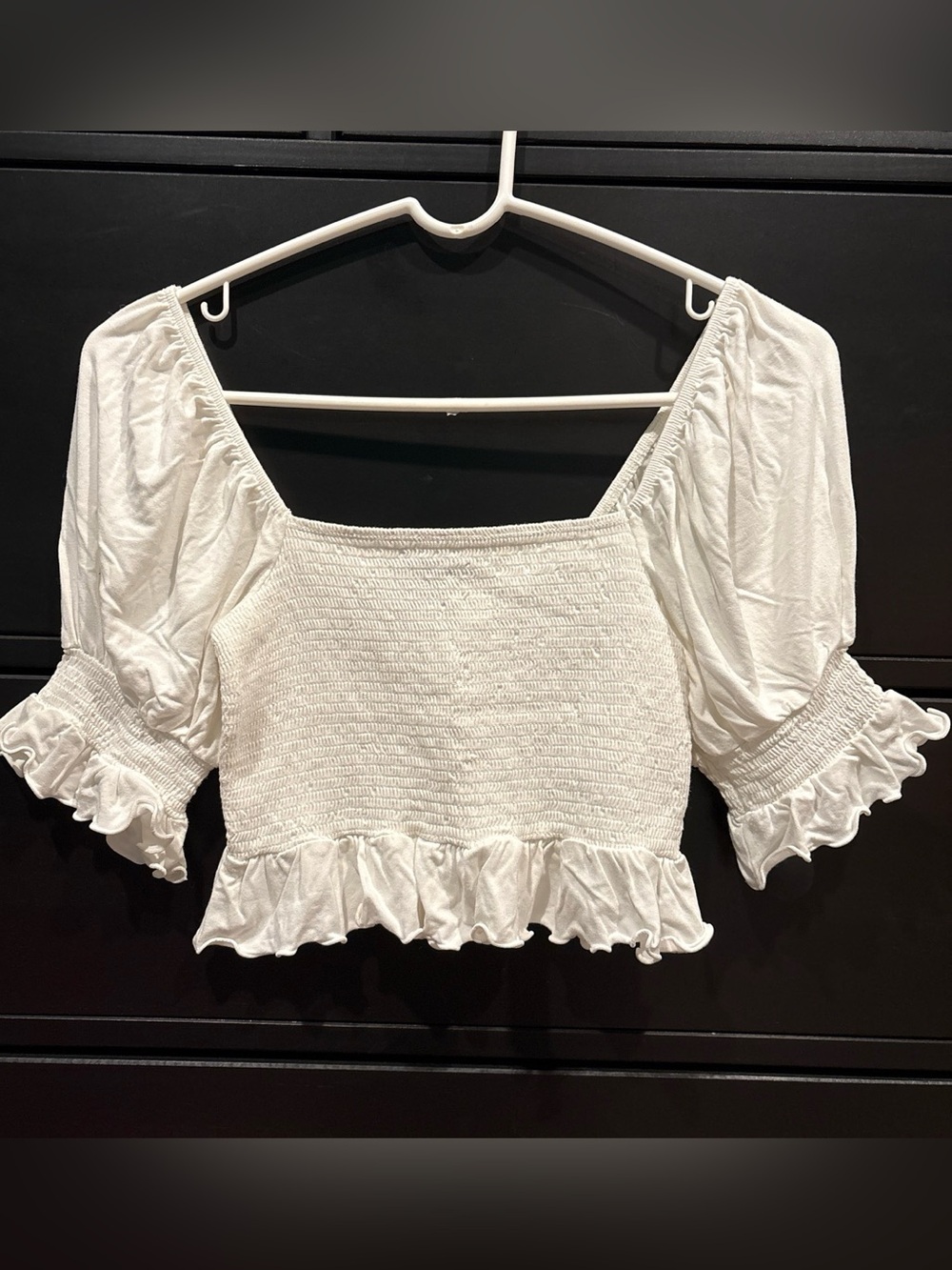 Forever 21 White Smocked Puff Sleeve Crop Top
